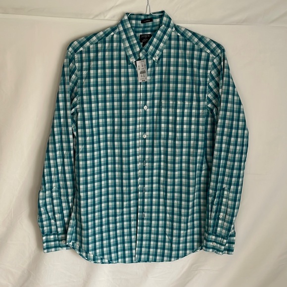 NWT J.Crew factory button down shirt in teal check - Picture 1 of 3